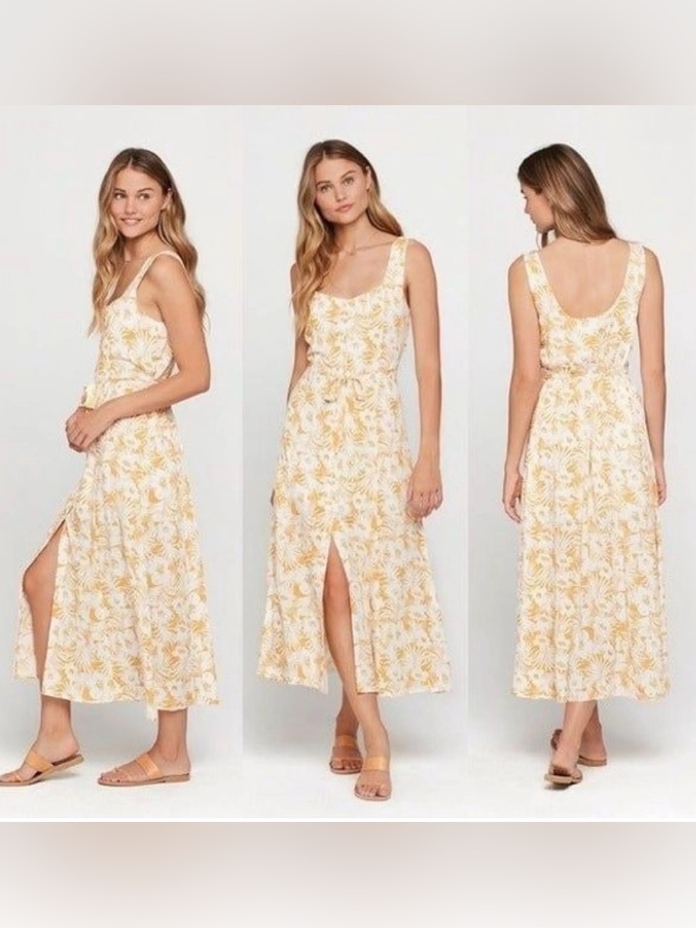 l*space Cream Midi Dress with Yellow Floral Print